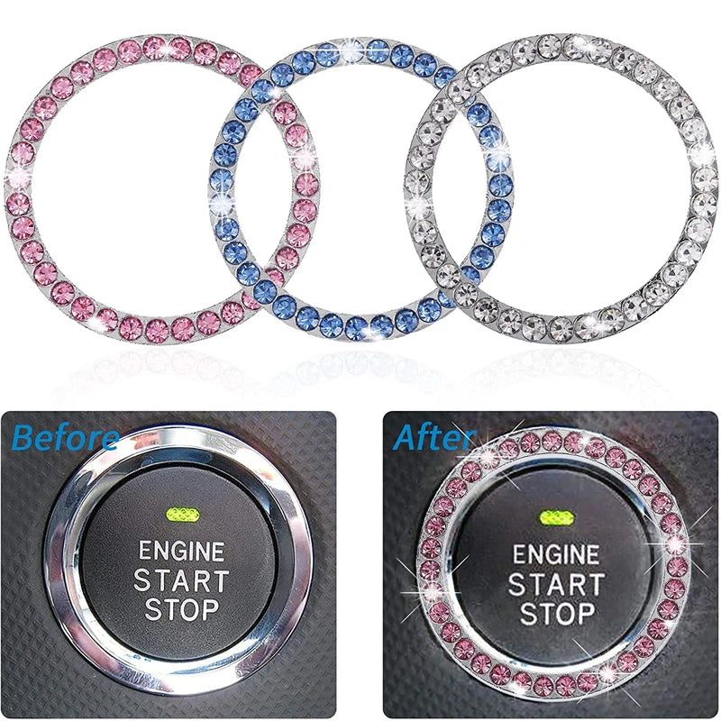 Crystal Car Engine Ignition Onekey Start Stop Push Button Switch Protective Cover Bling Girl Car Interior Decor Auto Accessories