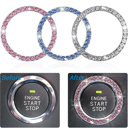 Crystal Car Engine Ignition Onekey Start Stop Push Button Switch Protective Cover Bling Girl Car Interior Decor Auto Accessories