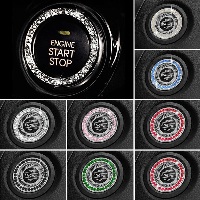 Crystal Car Engine Ignition Onekey Start Stop Push Button Switch Protective Cover Bling Girl Car Interior Decor Auto Accessories